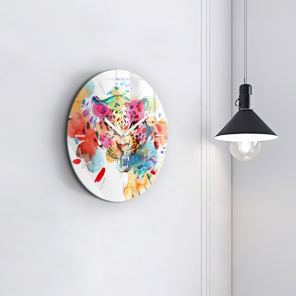 Ceas rotund de perete din sticlă Pisica sălbatică abstractă