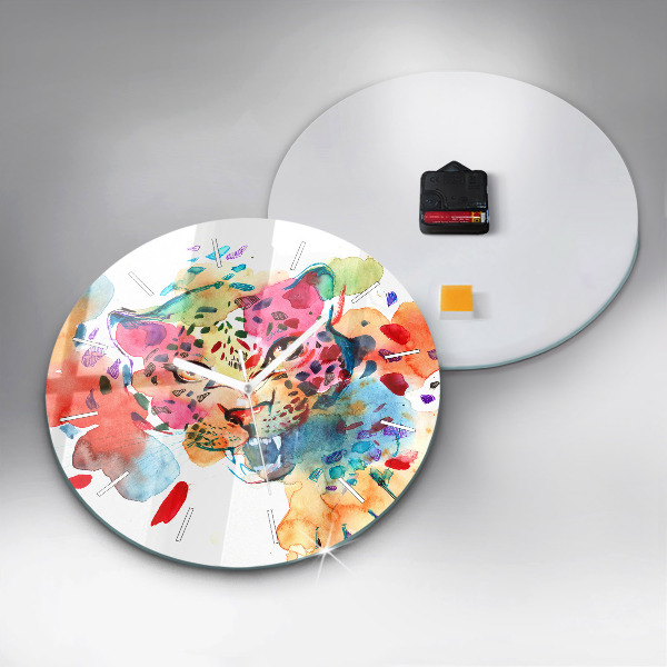 Ceas rotund de perete din sticlă Pisica sălbatică abstractă