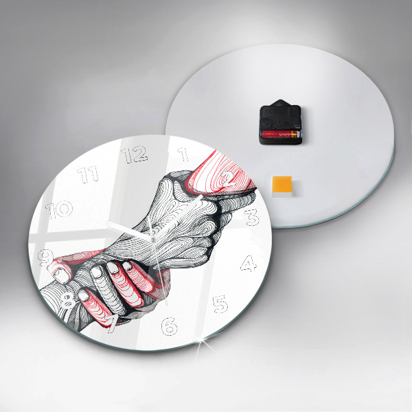 Ceas rotund de perete din sticlă ținându-se de mână