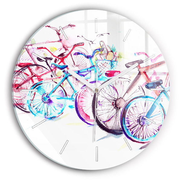 Ceas rotund de perete din sticlă Biciclete de oraș colorate