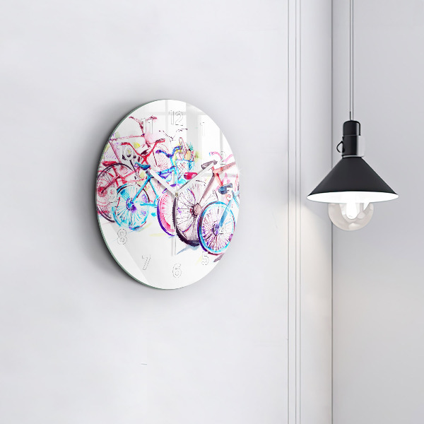 Ceas rotund de perete din sticlă Biciclete de oraș colorate