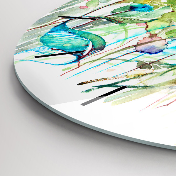 Ceas rotund de perete din sticlă Flori în pajiște