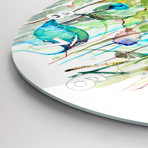 Ceas rotund de perete din sticlă Flori în pajiște