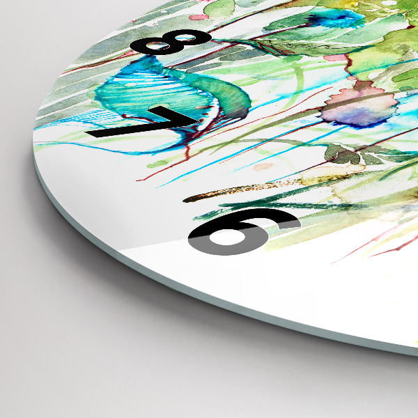 Ceas rotund de perete din sticlă Flori în pajiște