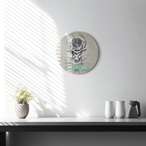 Ceas rotund de perete din sticlă Cap de cerb