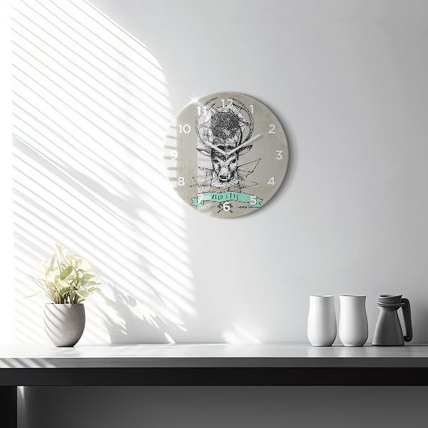 Ceas rotund de perete din sticlă Cap de cerb