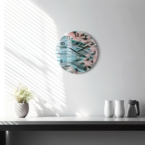 Ceas rotund de perete din sticlă Pene colorate