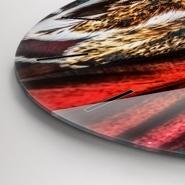 Ceas rotund de perete din sticlă Pene de pasăre maro deschis