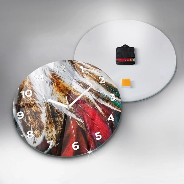 Ceas rotund de perete din sticlă Pene de pasăre maro deschis
