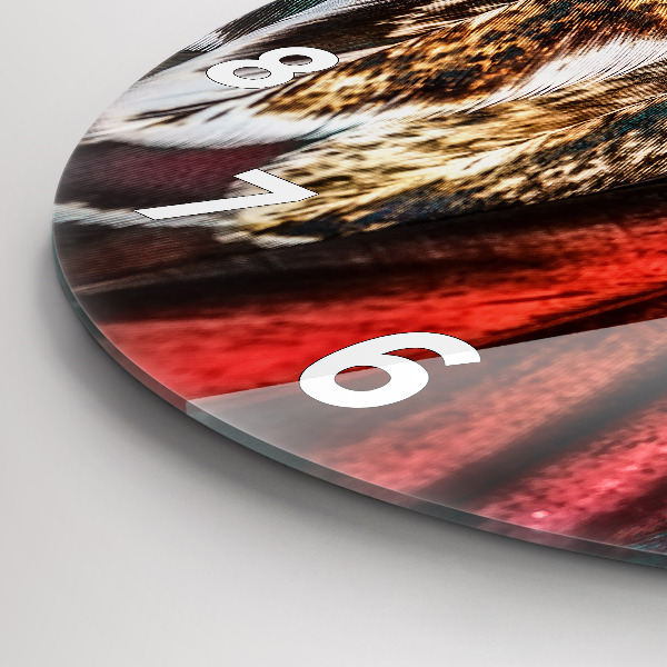 Ceas rotund de perete din sticlă Pene de pasăre maro deschis