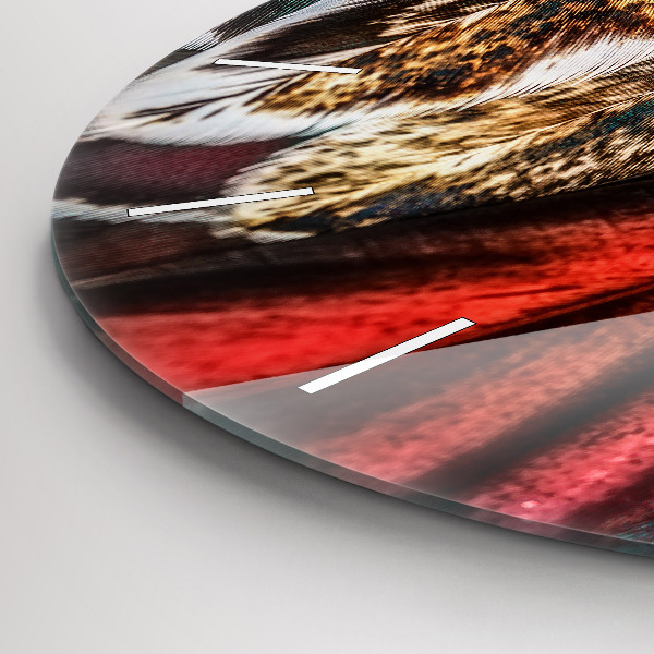 Ceas rotund de perete din sticlă Pene de pasăre maro deschis