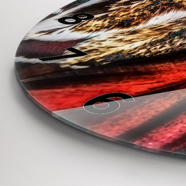 Ceas rotund de perete din sticlă Pene de pasăre maro deschis