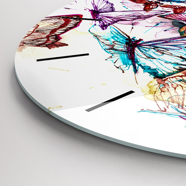 Ceas rotund de perete din sticlă Ochi de fluture colorat