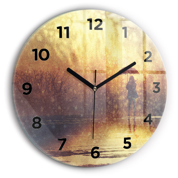 Ceas rotund de perete din sticlă femeie cu umbrelă