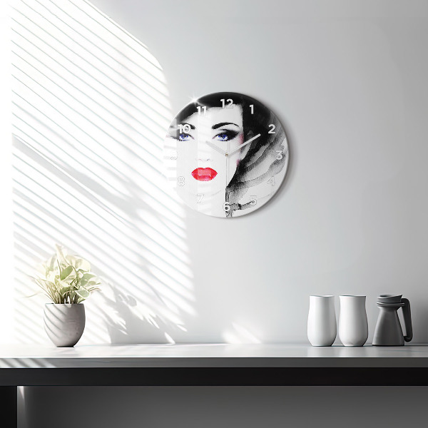 Ceas rotund de perete din sticlă Portretul unei femei