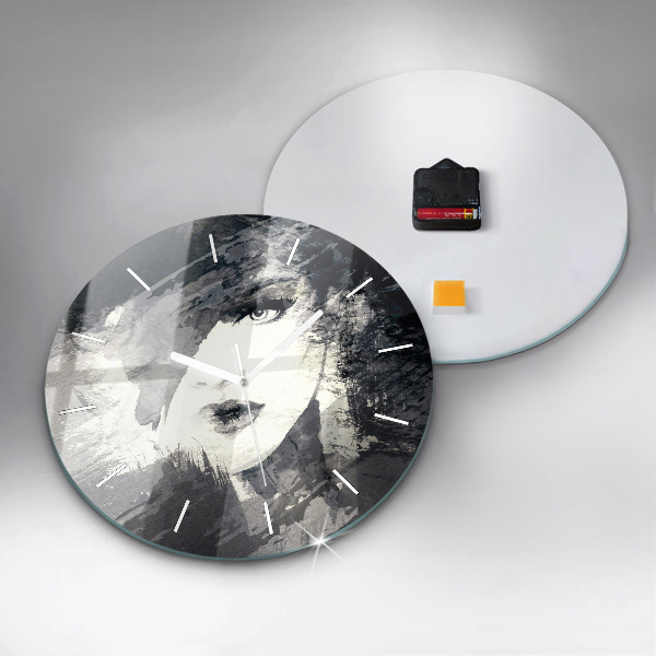 Ceas rotund de perete din sticlă Femeie – acuarele