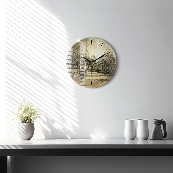 Ceas rotund de perete din sticlă Parc și copaci în sepia