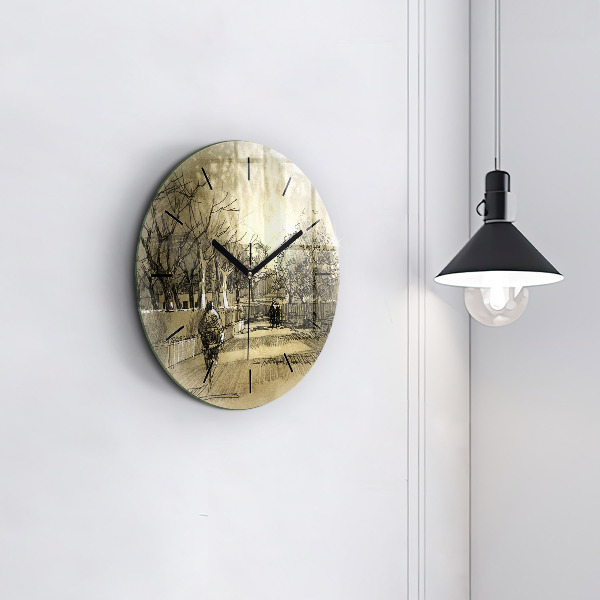 Ceas rotund de perete din sticlă Parc și copaci în sepia