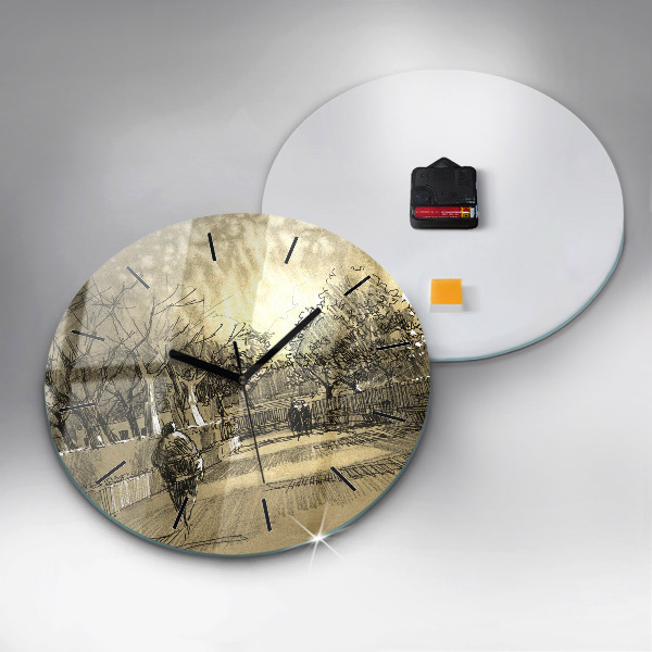 Ceas rotund de perete din sticlă Parc și copaci în sepia