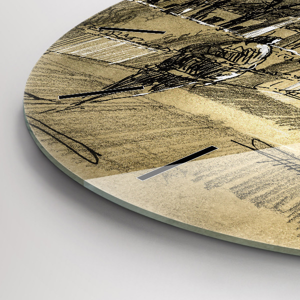 Ceas rotund de perete din sticlă Parc și copaci în sepia