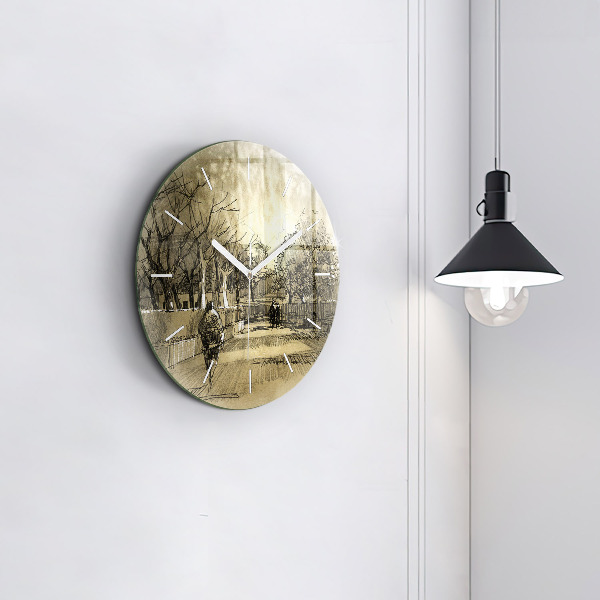 Ceas rotund de perete din sticlă Parc și copaci în sepia