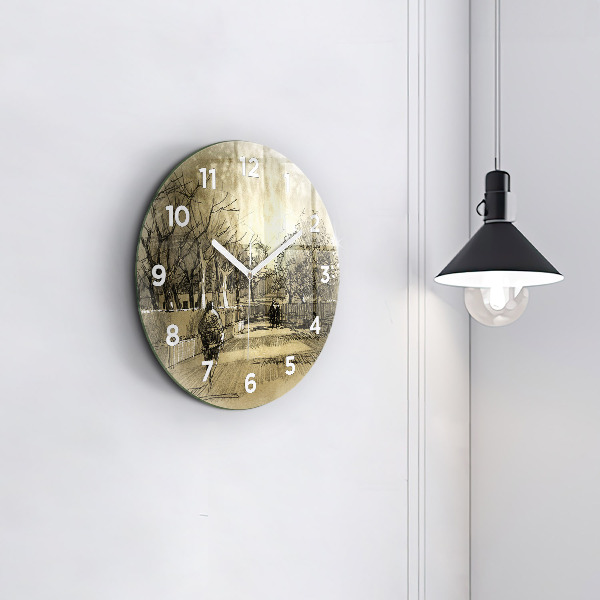 Ceas rotund de perete din sticlă Parc și copaci în sepia