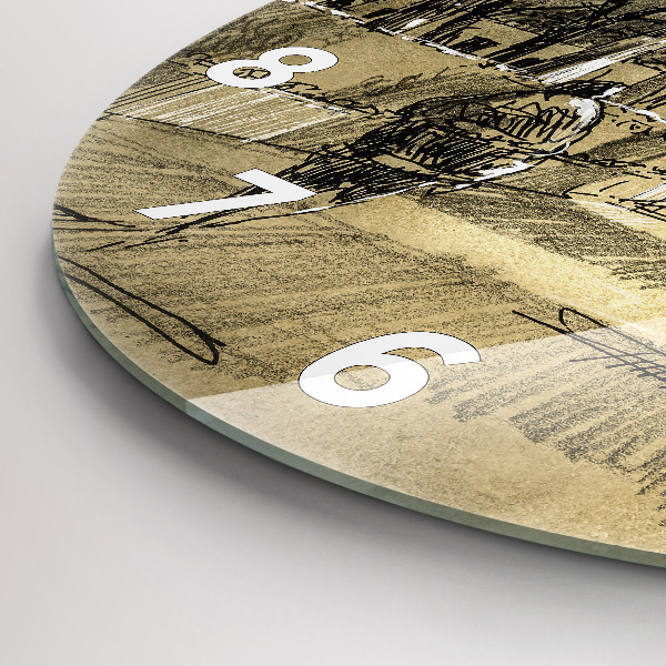 Ceas rotund de perete din sticlă Parc și copaci în sepia