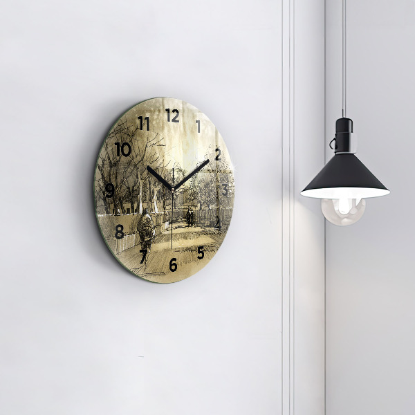 Ceas rotund de perete din sticlă Parc și copaci în sepia