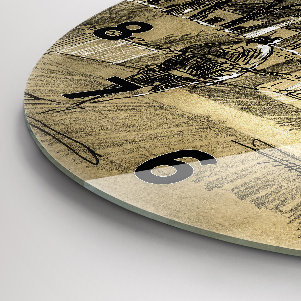 Ceas rotund de perete din sticlă Parc și copaci în sepia