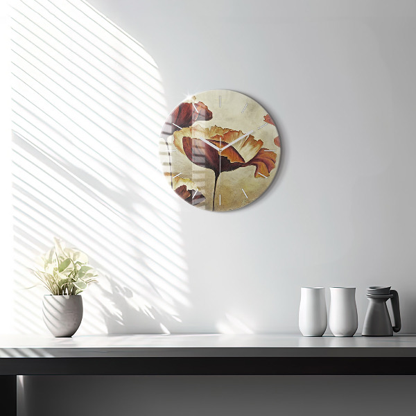 Ceas rotund de perete din sticlă Maci pictati