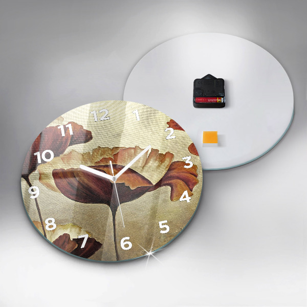 Ceas rotund de perete din sticlă Maci pictati