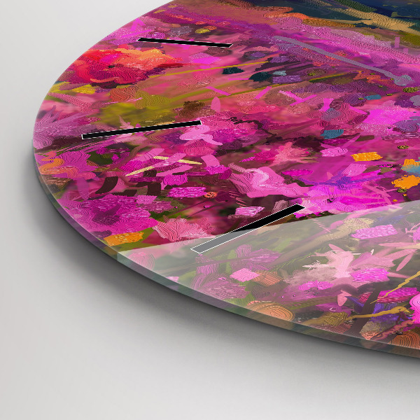 Ceas rotund de perete din sticlă Peisaj de natură și flori