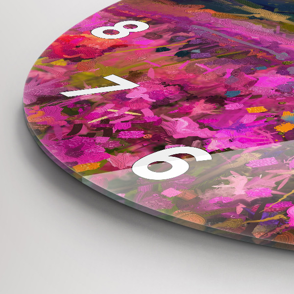 Ceas rotund de perete din sticlă Peisaj de natură și flori