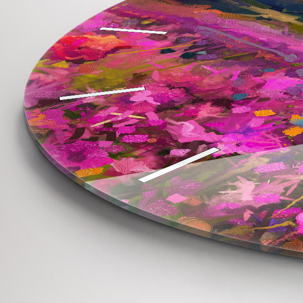 Ceas rotund de perete din sticlă Peisaj de natură și flori