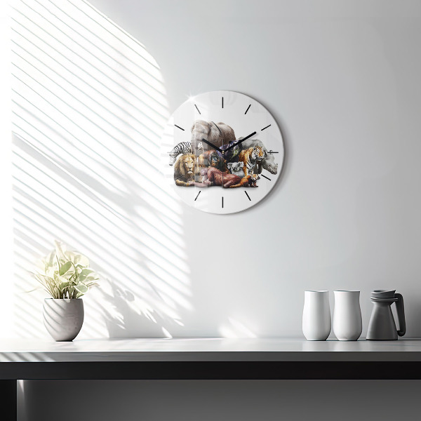 Ceas rotund de perete din sticlă Animale sălbatice