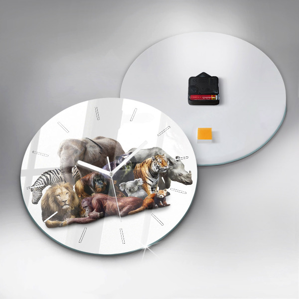Ceas rotund de perete din sticlă Animale sălbatice