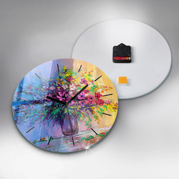 Ceas rotund de perete din sticlă Flori într-o vază