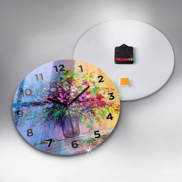 Ceas rotund de perete din sticlă Flori într-o vază