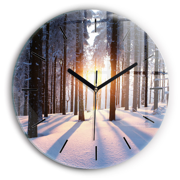Ceas rotund de perete din sticlă Apus de soare din pădure