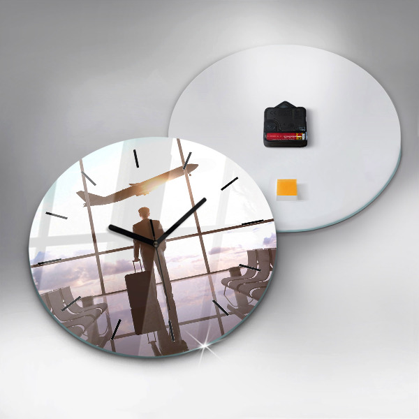 Ceas rotund de perete din sticlă Omul la aeroport