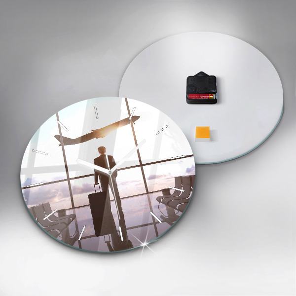 Ceas rotund de perete din sticlă Omul la aeroport