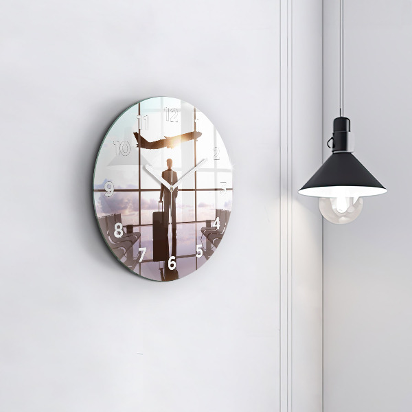 Ceas rotund de perete din sticlă Omul la aeroport