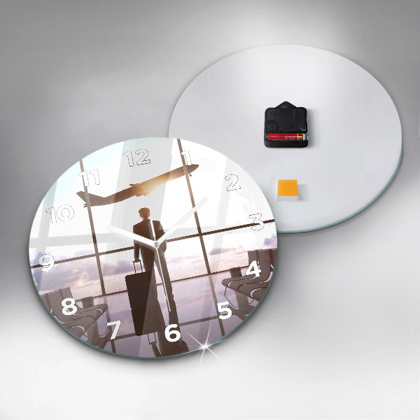 Ceas rotund de perete din sticlă Omul la aeroport