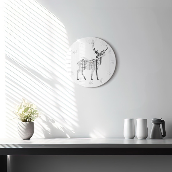 Ceas rotund de perete din sticlă Siluetă a unui cerb de pădure