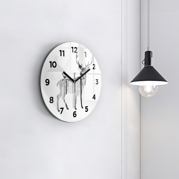 Ceas rotund de perete din sticlă Siluetă a unui cerb de pădure