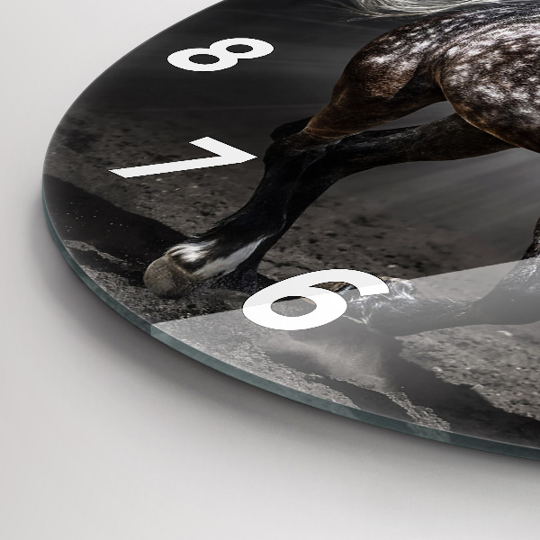 Ceas rotund de perete din sticlă Cal în galop