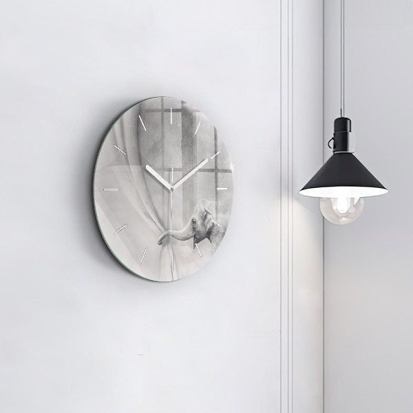 Ceas rotund de perete din sticlă Elefant