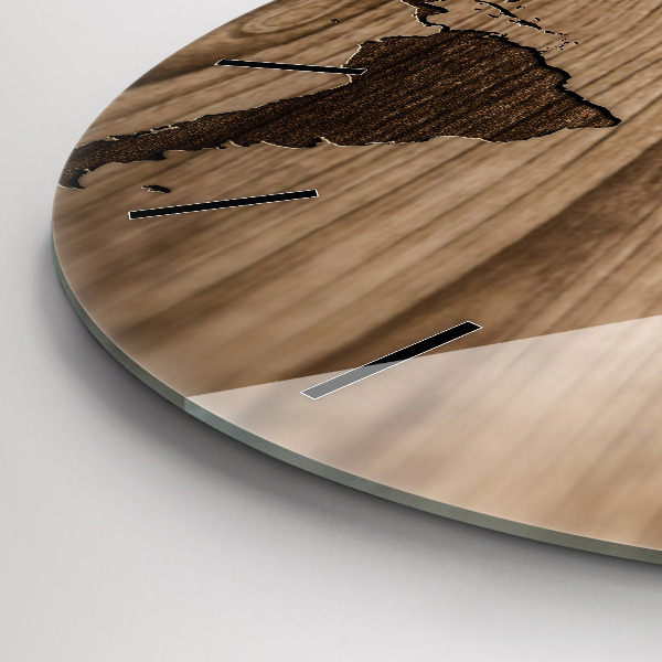 Ceas rotund de perete din sticlă Harta lumii pe lemn