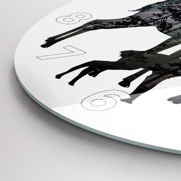 Ceas rotund de perete din sticlă Familia de căprioare