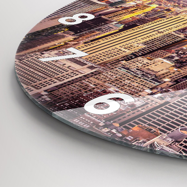 Ceas rotund de perete din sticlă Apus de soare New York